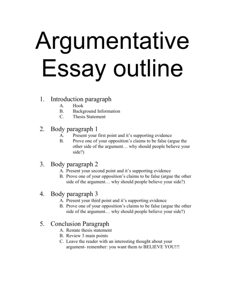 how to write an outline of an argumentative essay
