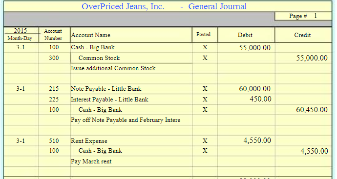 OverPriced Jeans Inc General Journal Chart 1